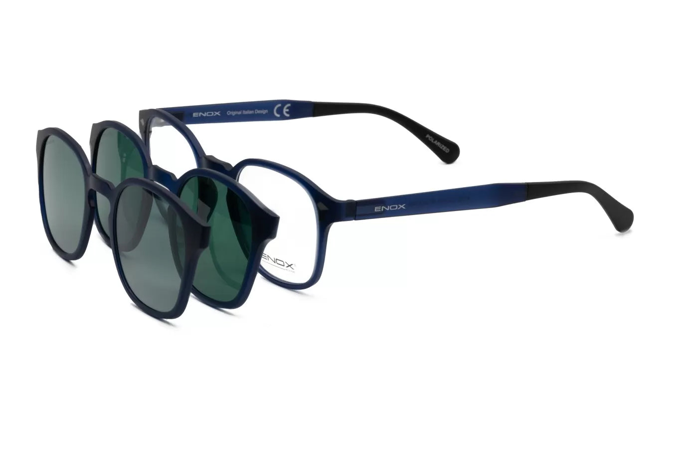 Occhiali da vista con clip sole blu opaco ENOX 47UE + 2 CLIP POLARIZED