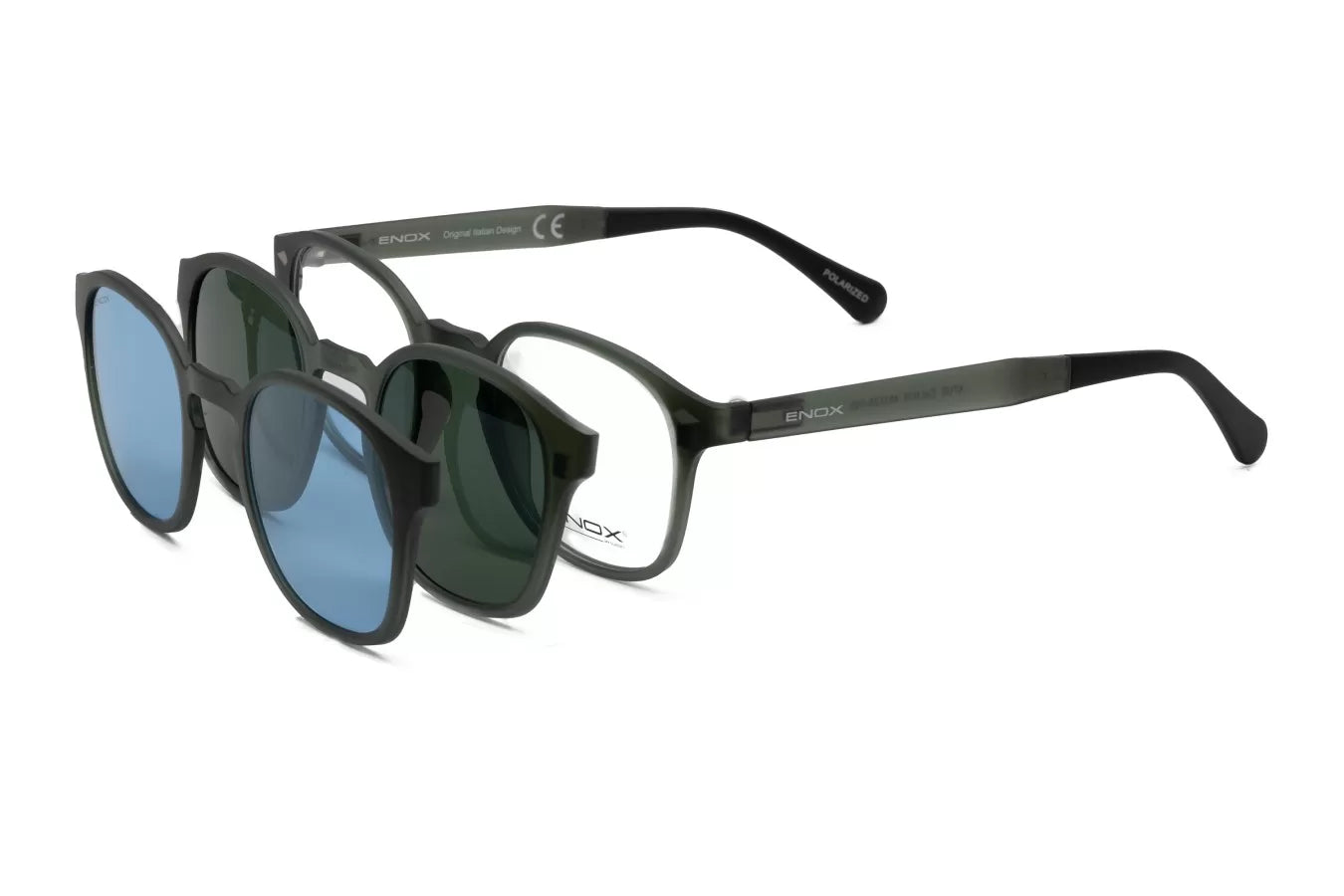 Occhiali da vista con clip sole verde opaco ENOX 47UE + 2 CLIP POLARIZED